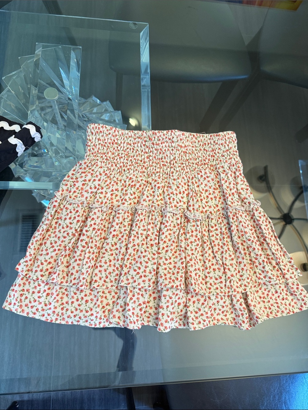 Sienna Sky White Mini Skirt with Red Floral Print